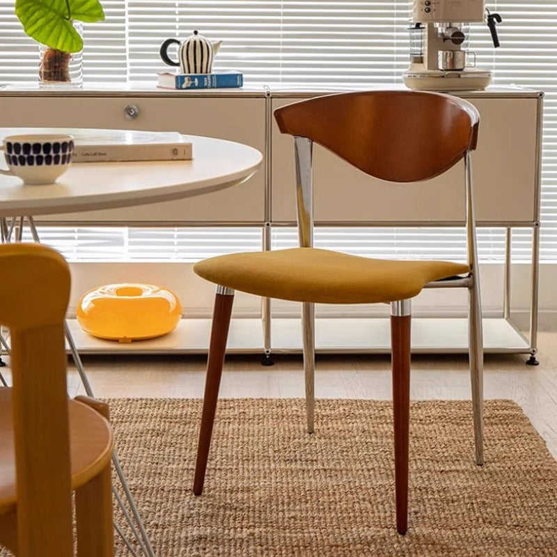 Vintage Cowl Bend Fabric Metal Dining Chair — Wood Color / Yellow