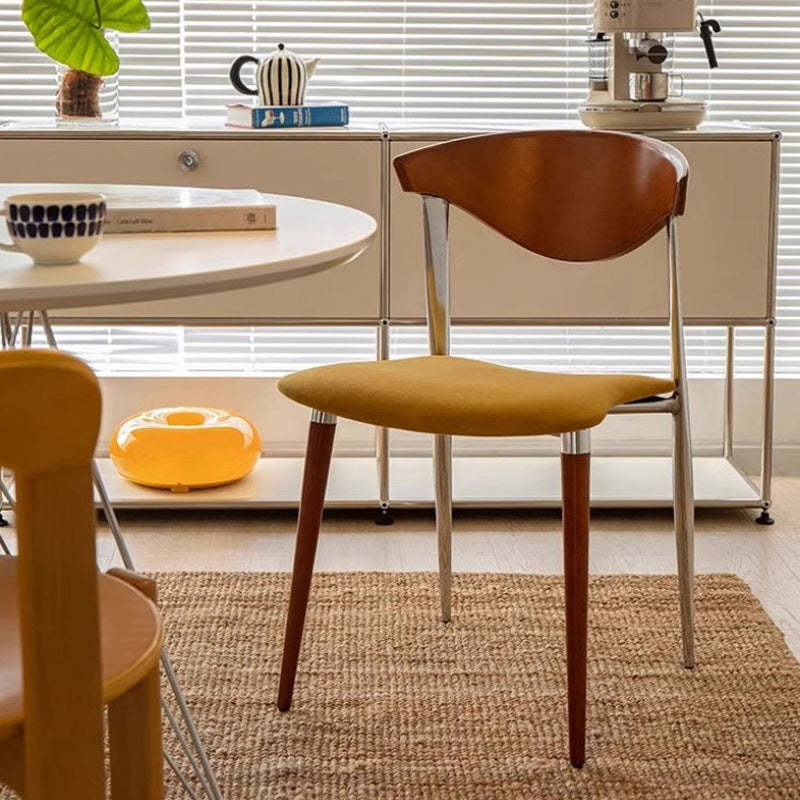 Vintage Cowl Bend Fabric Metal Dining Chair — Wood Color / Yellow