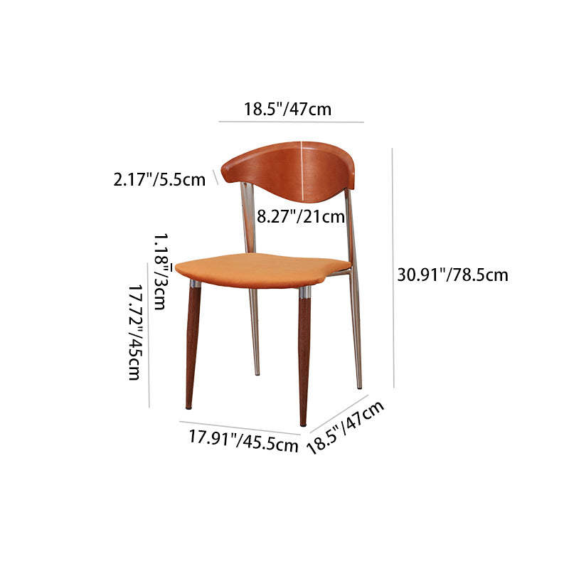 Vintage Cowl Bend Fabric Metal Dining Chair — Wood Color / Blue