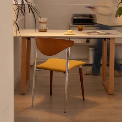 Vintage Cowl Bend Fabric Metal Dining Chair