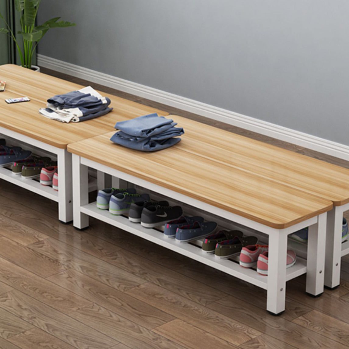 Minimalist Three Bar Plate Metal Shoe Bench