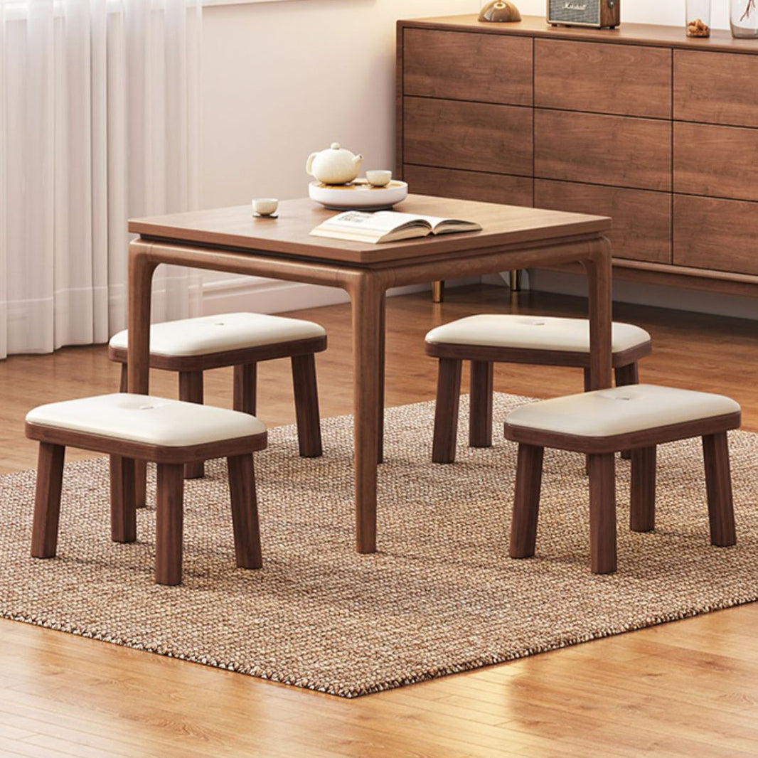 Minimalist PU Leather Wood Shoe Bench — Walnut Color