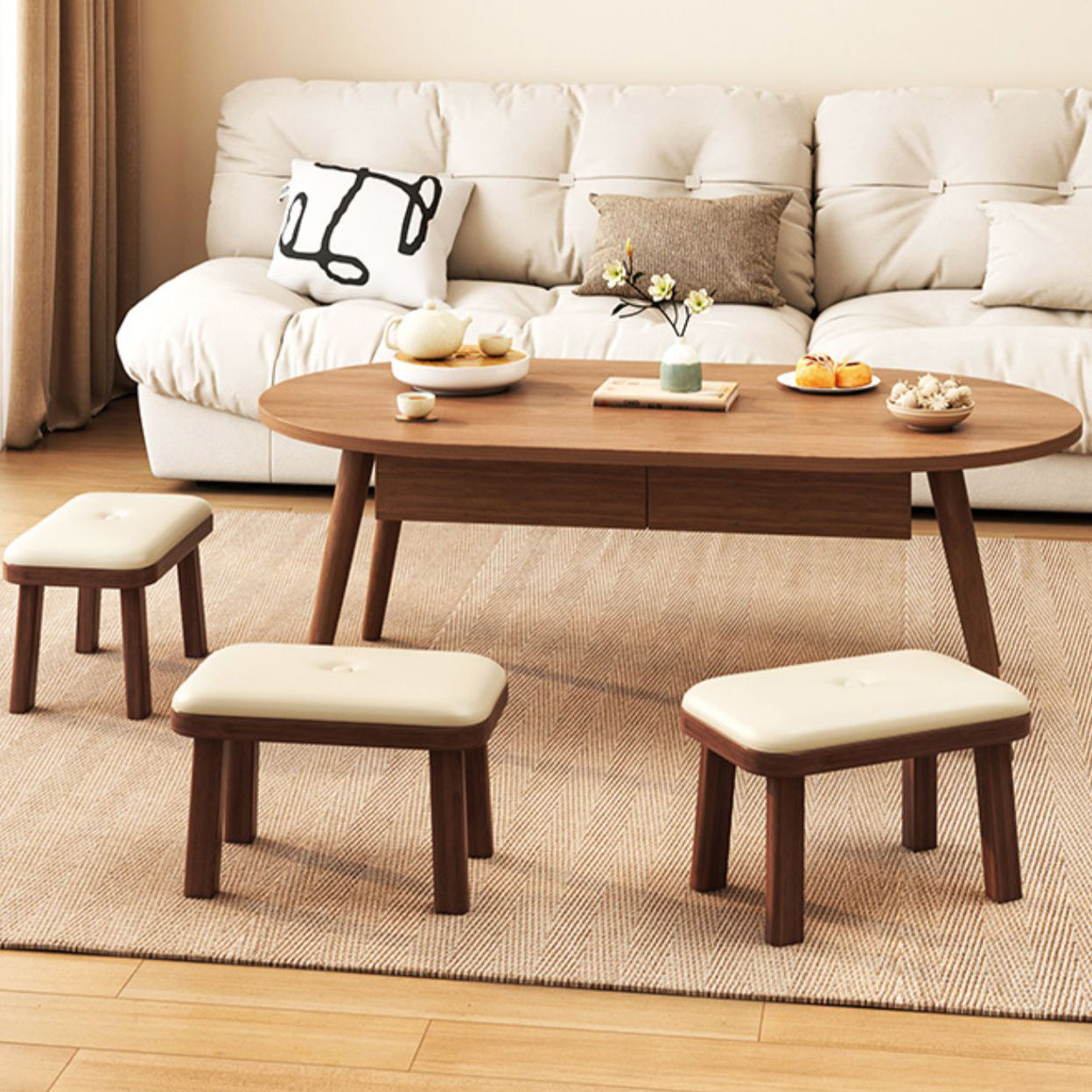 Minimalist PU Leather Wood Shoe Bench — Green