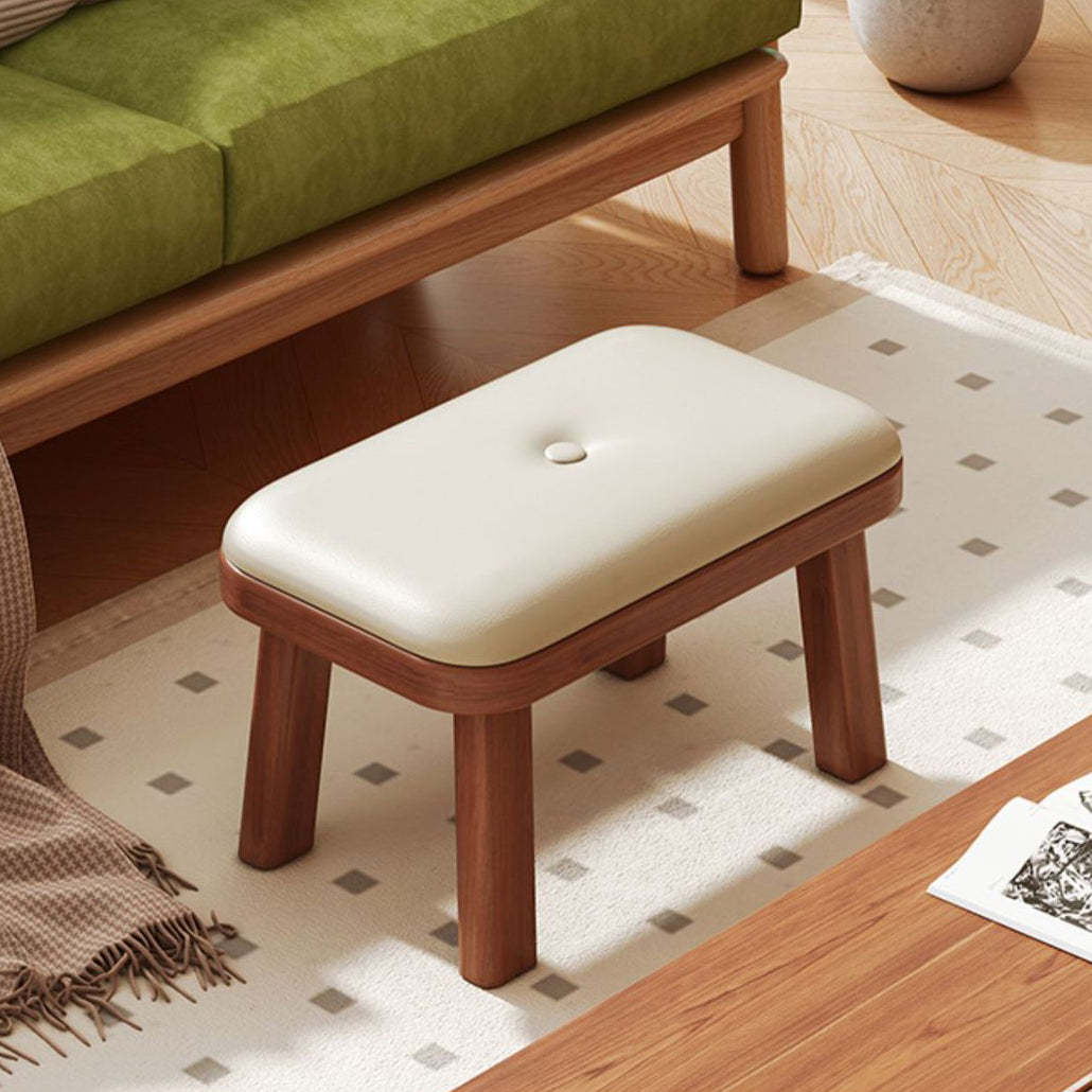 Minimalist PU Leather Wood Shoe Bench