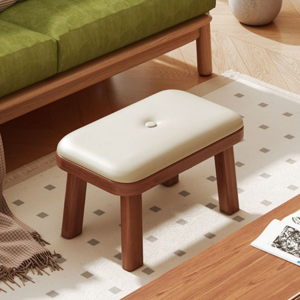 Minimalist PU Leather Wood Shoe Bench