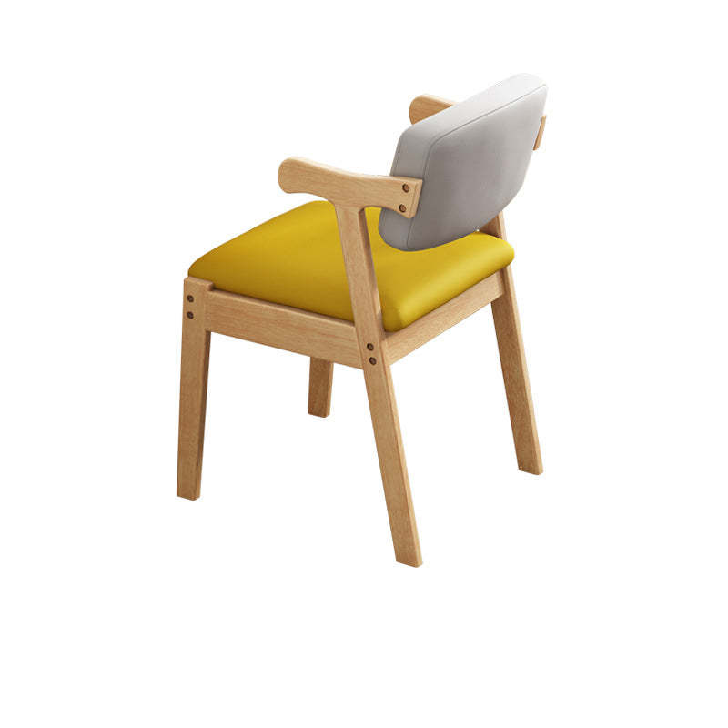 Scandinavian Z-Shape Fabric Leather Wood Dining Chair — Yellow + Gray & Leather