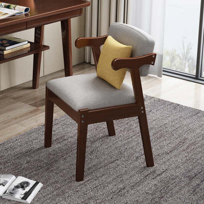 Scandinavian Z-Shape Fabric Leather Wood Dining Chair — Walnut Color & Fabric