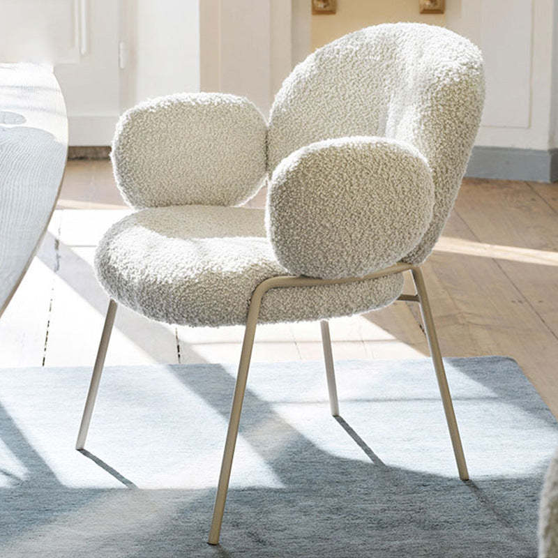Rustic Curved Lambswool Metal Dining Chair — Armless / Gold