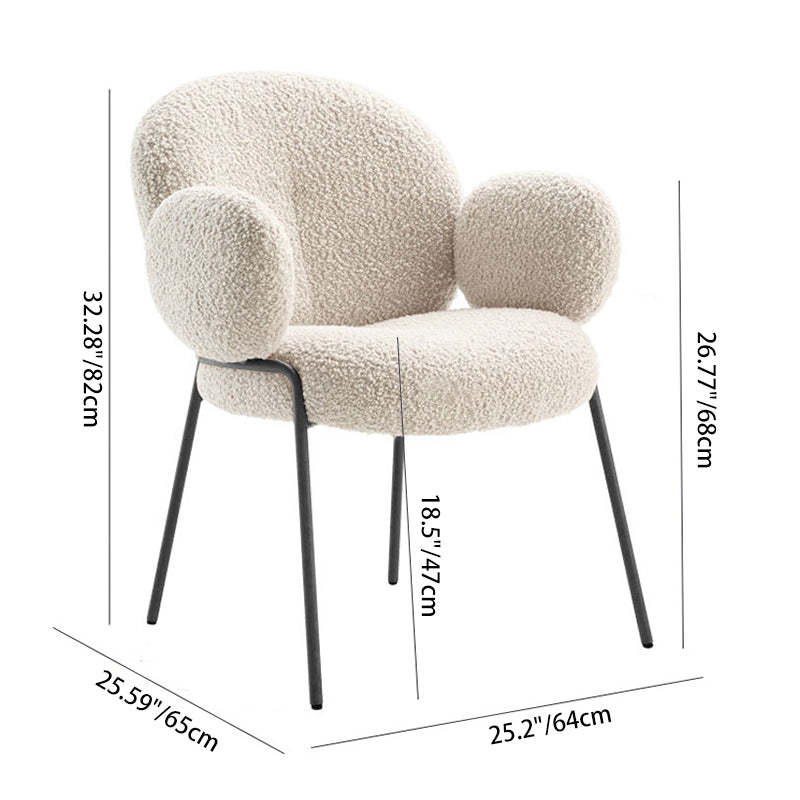 Rustic Curved Lambswool Metal Dining Chair — With Arm / Gold