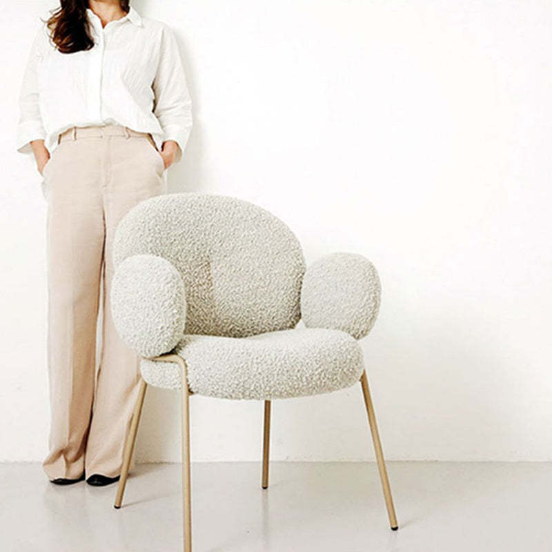 Rustic Curved Lambswool Metal Dining Chair