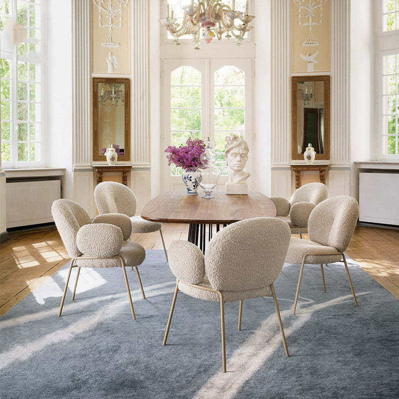 Rustic Curved Lambswool Metal Dining Chair