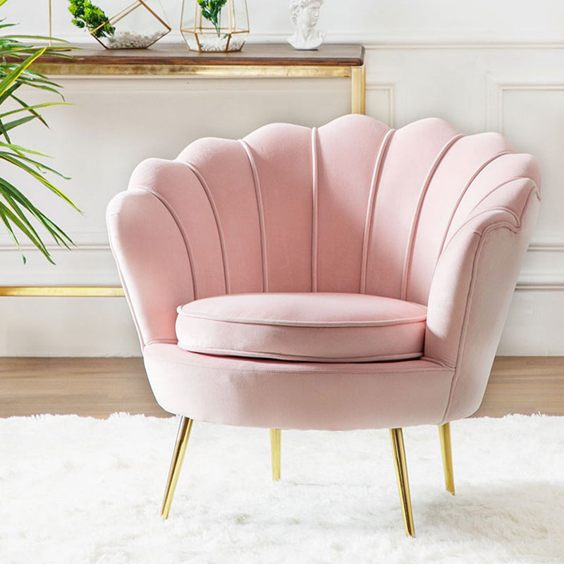 Curved Tech Fabric Metal Accent Chair — Beige
