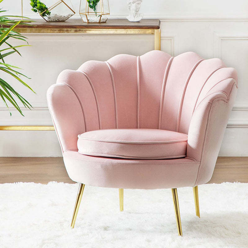 Curved Tech Fabric Metal Accent Chair — Beige