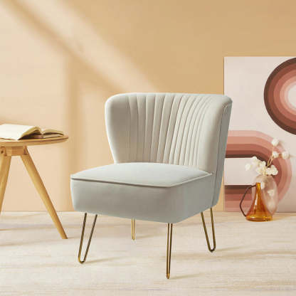 Curved Pleat Velvet Wood Accent Chair — Green