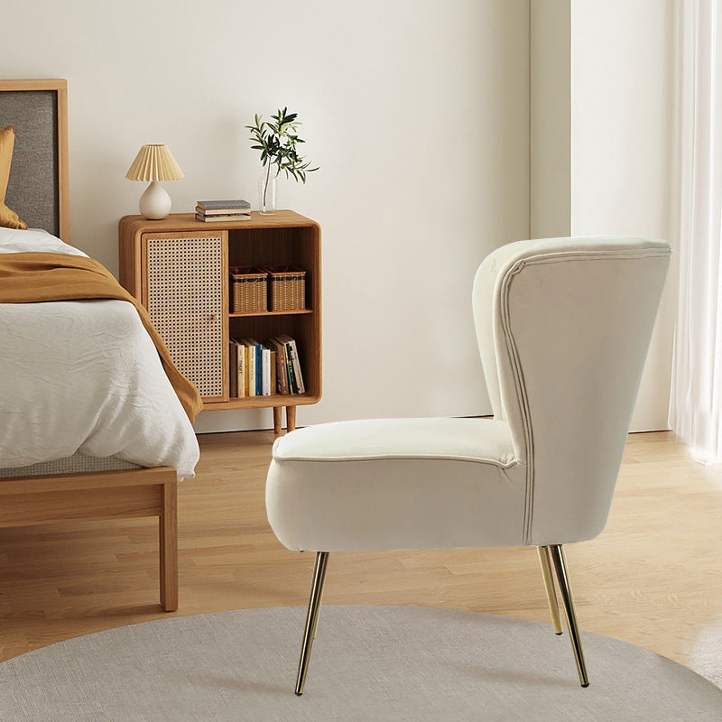 Curved Pleat Velvet Wood Accent Chair — Beige