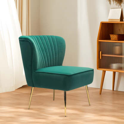 Curved Pleat Velvet Wood Accent Chair — Gray