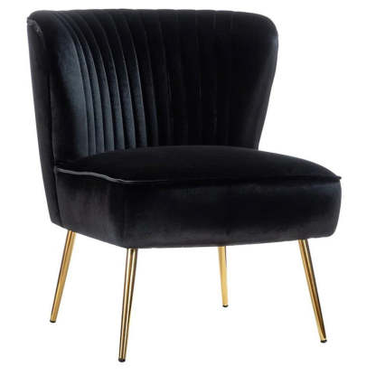 Curved Pleat Velvet Wood Accent Chair — Dark Blue