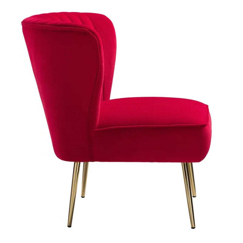 Curved Pleat Velvet Wood Accent Chair