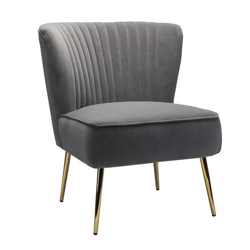 Curved Pleat Velvet Wood Accent Chair