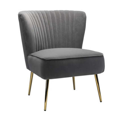 Curved Pleat Velvet Wood Accent Chair