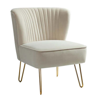 Curved Pleat Velvet Wood Accent Chair
