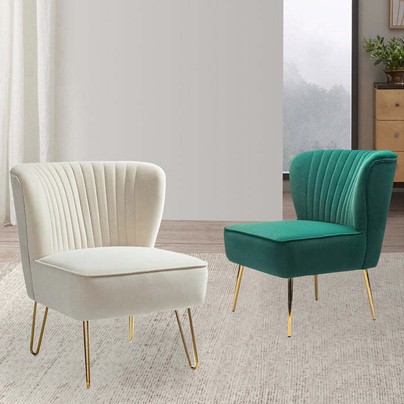Curved Pleat Velvet Wood Accent Chair — Red