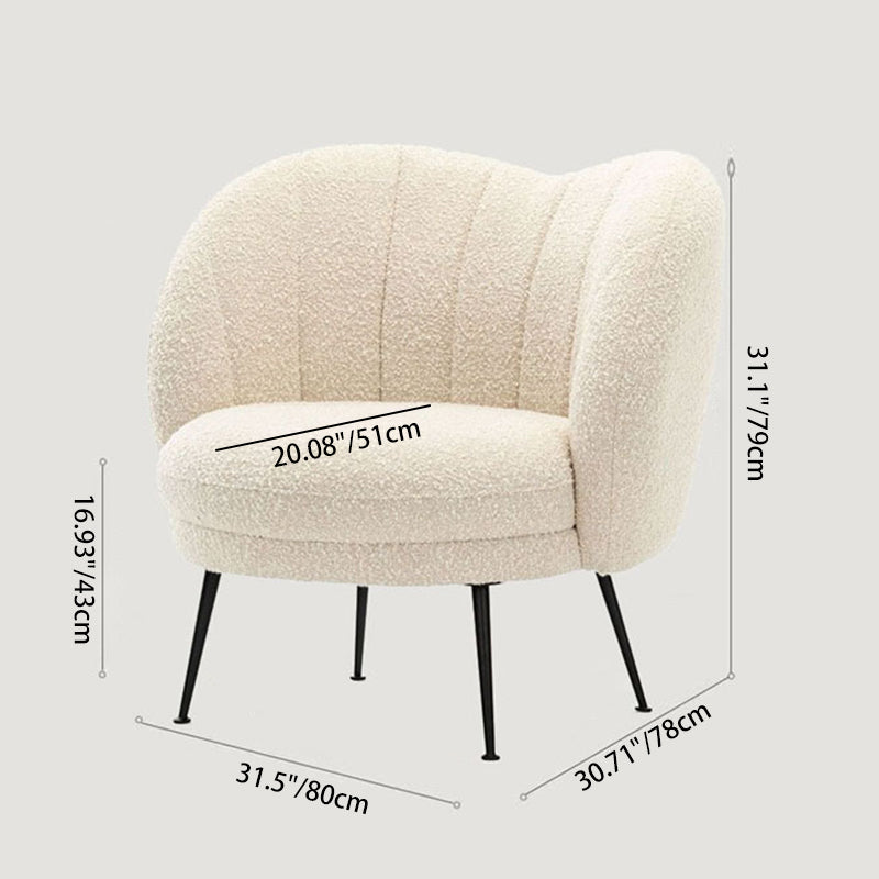 French Curved Lambswool Fabric Metal Accent Chair