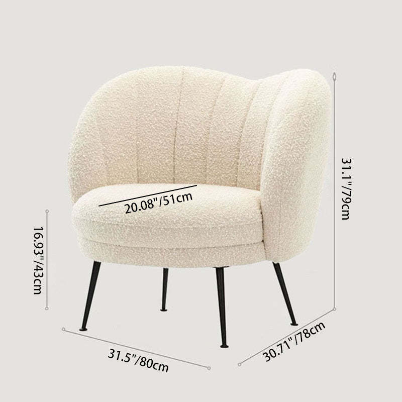 French Curved Lambswool Fabric Metal Accent Chair