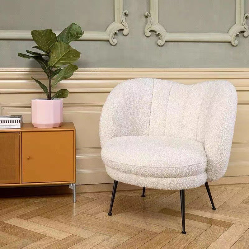 French Curved Lambswool Fabric Metal Accent Chair