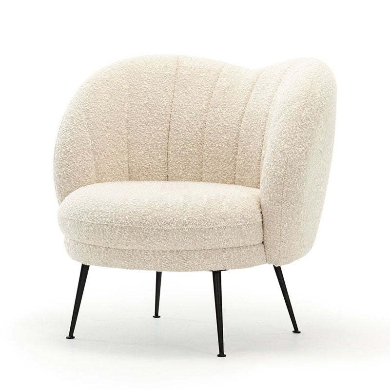 French Curved Lambswool Fabric Metal Accent Chair