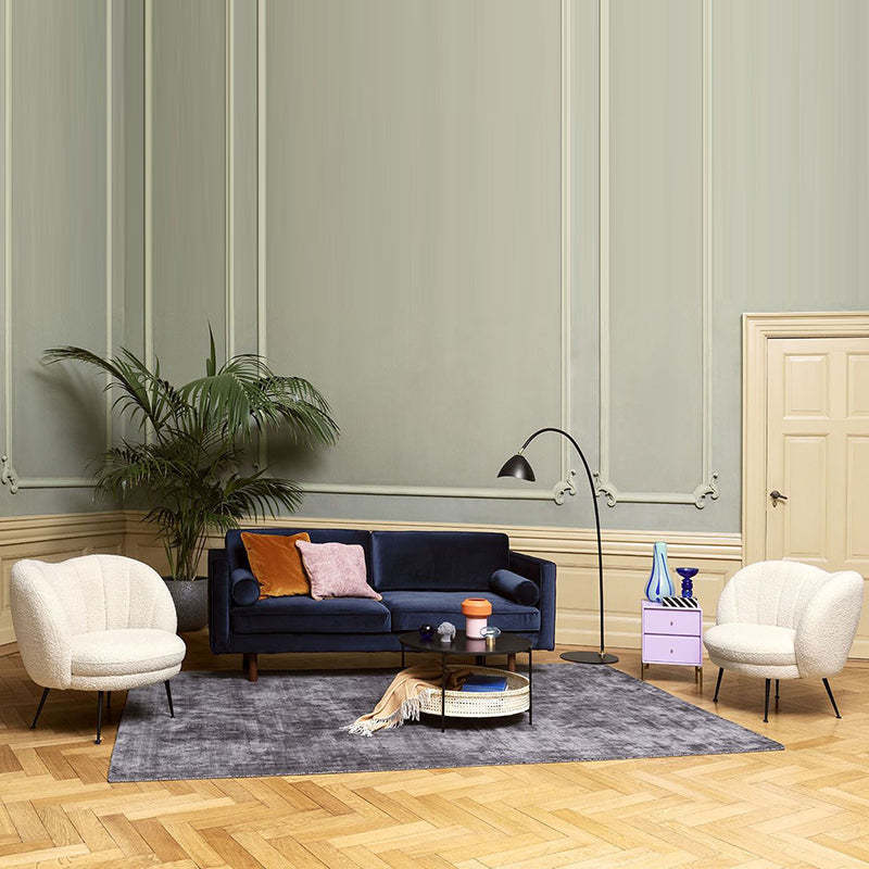 French Curved Lambswool Fabric Metal Accent Chair