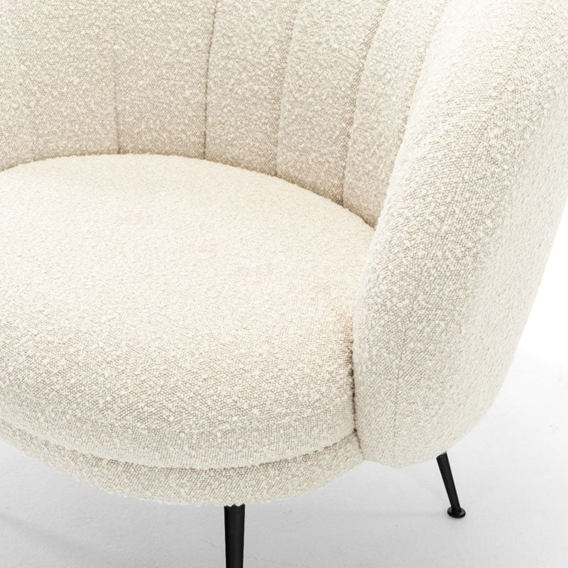 French Curved Lambswool Fabric Metal Accent Chair