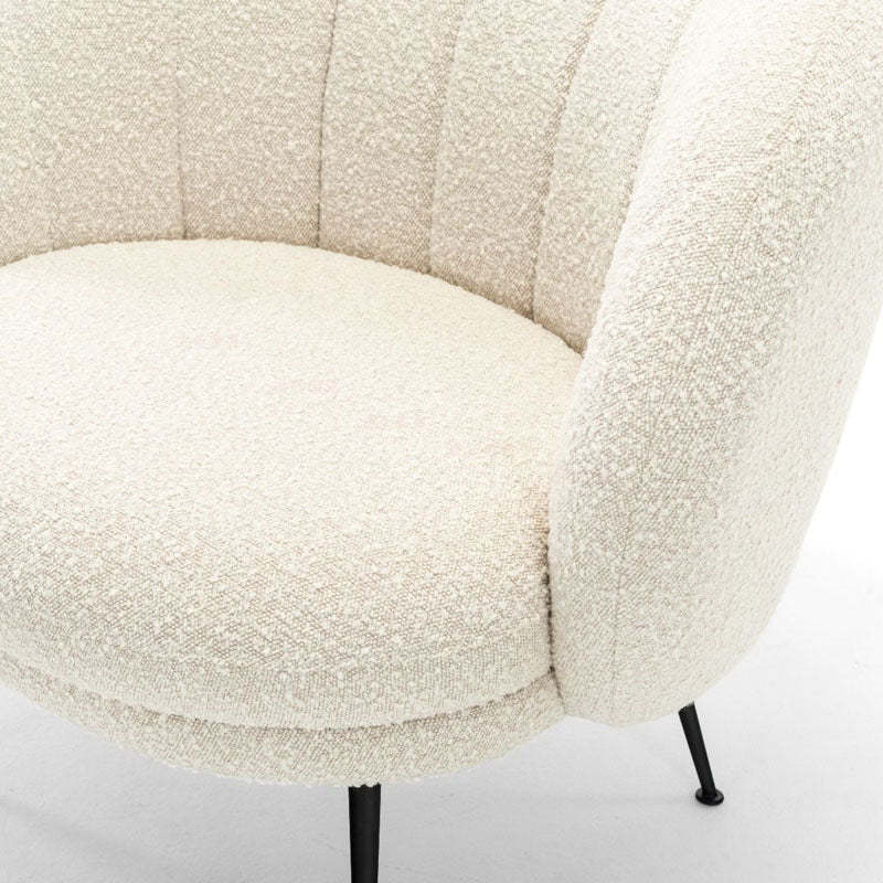 French Curved Lambswool Fabric Metal Accent Chair