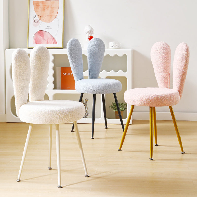 Art Deco Rabbit Ears Lambswool Steel Vanity Stool — White / White