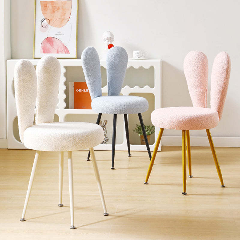 Art Deco Rabbit Ears Lambswool Steel Vanity Stool — White / White