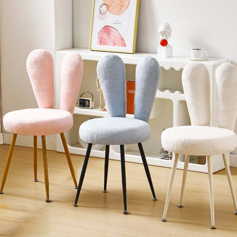 Art Deco Rabbit Ears Lambswool Steel Vanity Stool — White / Blue