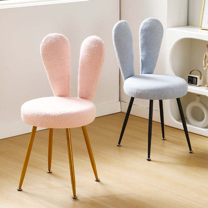 Art Deco Rabbit Ears Lambswool Steel Vanity Stool — Gold / White