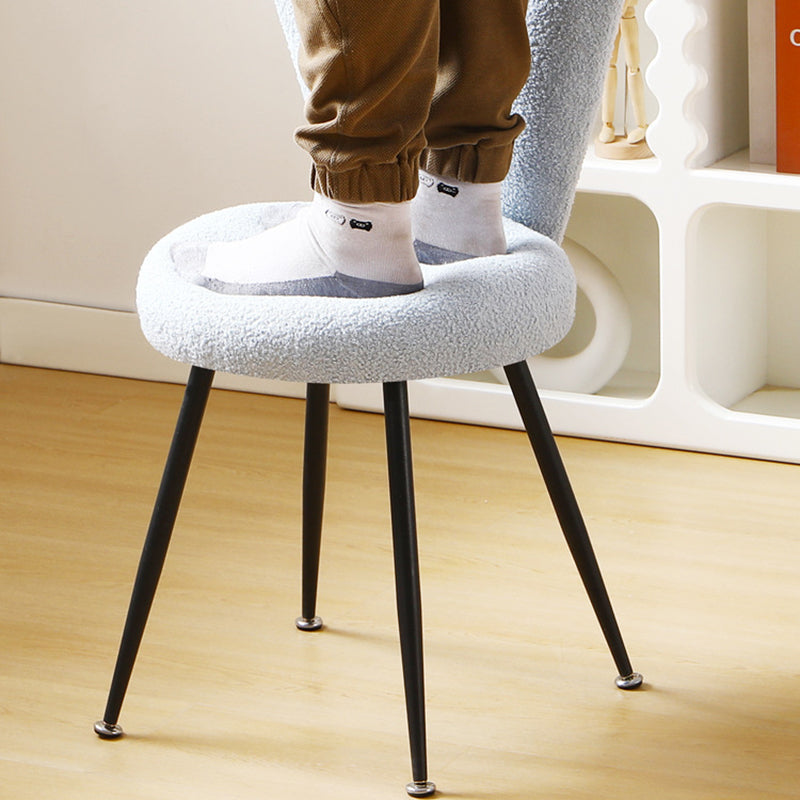 Art Deco Rabbit Ears Lambswool Steel Vanity Stool — Gold / Blue