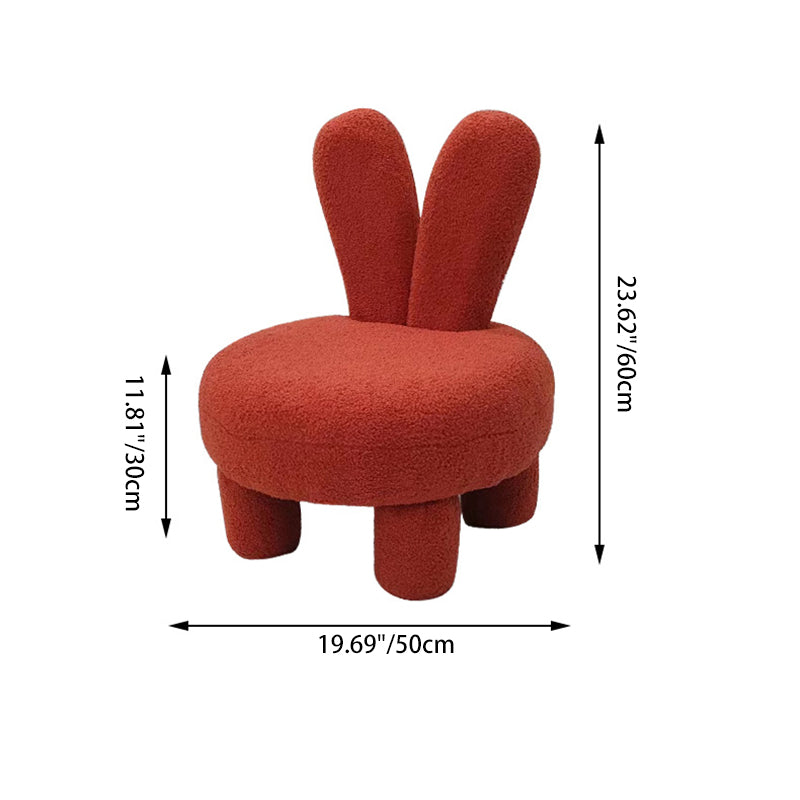 Art Deco Rabbit Ears Lambswool Wood Round Shoe Bench Stool — Orange
