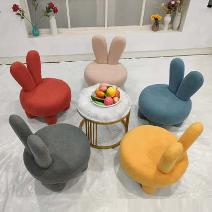 Art Deco Rabbit Ears Lambswool Wood Round Shoe Bench Stool — Gray