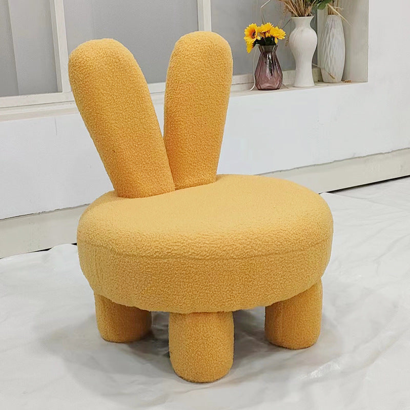 Art Deco Rabbit Ears Lambswool Wood Round Shoe Bench Stool