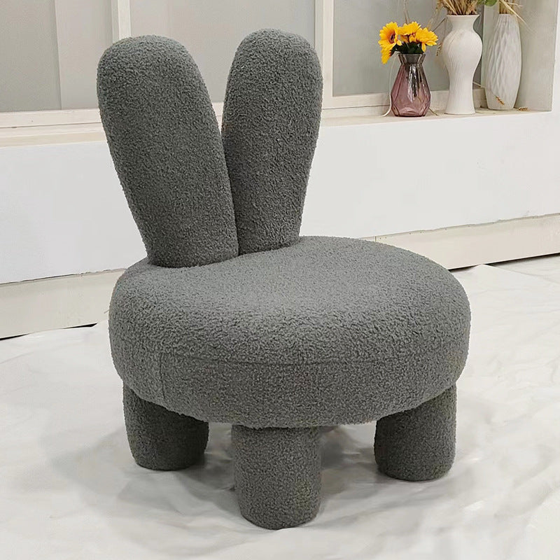 Art Deco Rabbit Ears Lambswool Wood Round Shoe Bench Stool
