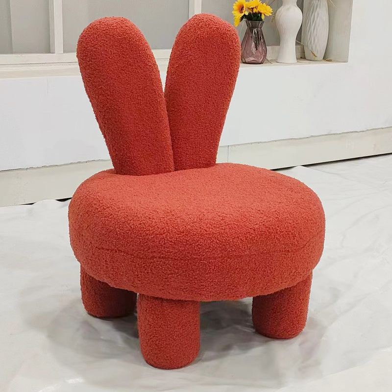 Art Deco Rabbit Ears Lambswool Wood Round Shoe Bench Stool — Blue