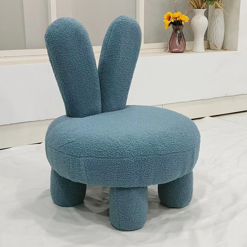 Art Deco Rabbit Ears Lambswool Wood Round Shoe Bench Stool