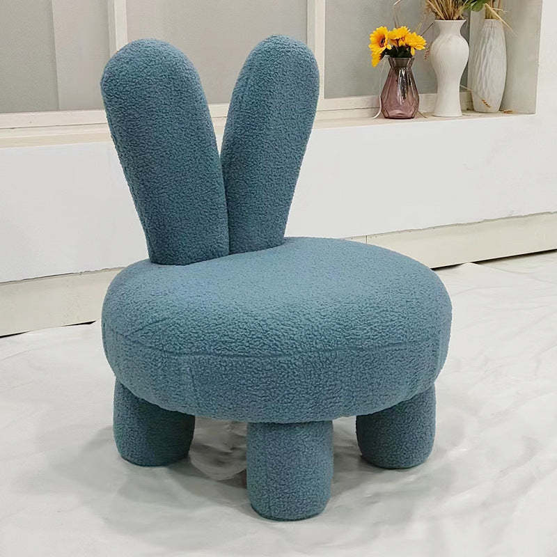 Art Deco Rabbit Ears Lambswool Wood Round Shoe Bench Stool
