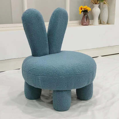 Art Deco Rabbit Ears Lambswool Wood Round Shoe Bench Stool