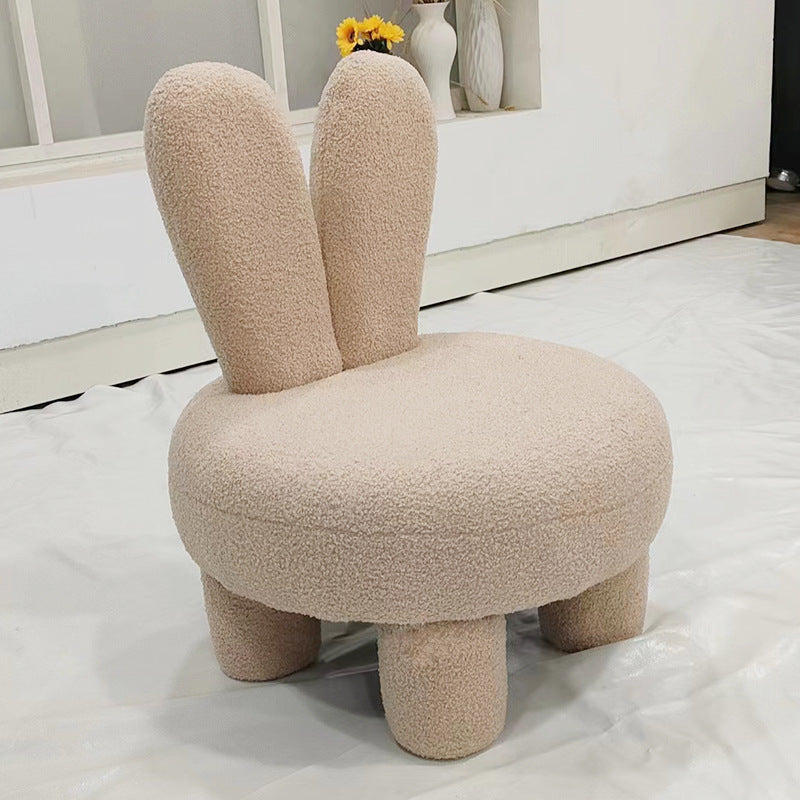 Art Deco Rabbit Ears Lambswool Wood Round Shoe Bench Stool