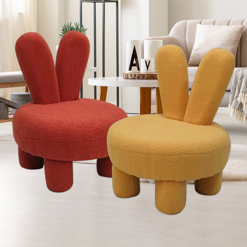 Art Deco Rabbit Ears Lambswool Wood Round Shoe Bench Stool — Beige