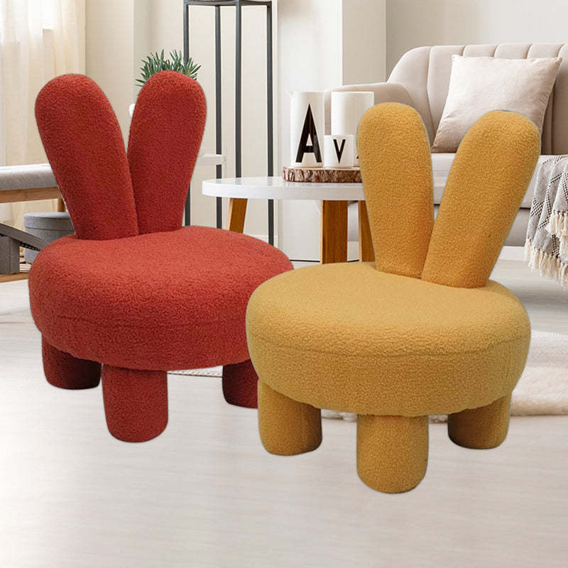 Art Deco Rabbit Ears Lambswool Wood Round Shoe Bench Stool — Beige