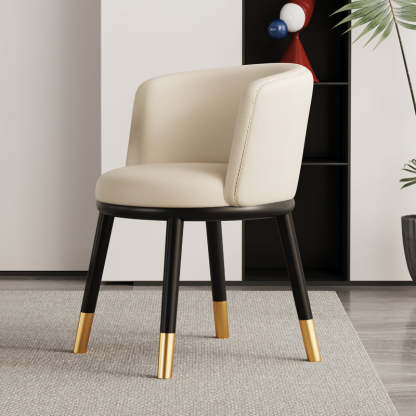 Modern Half-Wrap Napa Leather Tech Fabric Metal Dining Chair — Beige & Sisal